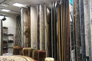 The Rug Rack & Murphy Rug Cleaners—A rug rack displaying multiple rugs for purchase in Springfield, IL.