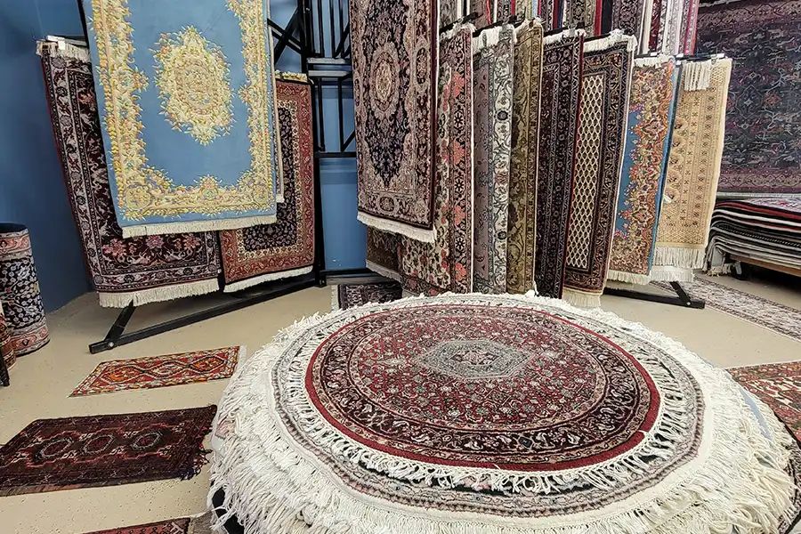 The Rug Rack & Murphy Rug Cleaners & Murphy Rug Cleaners—Rugs on display in a showroom in Springfield, IL.